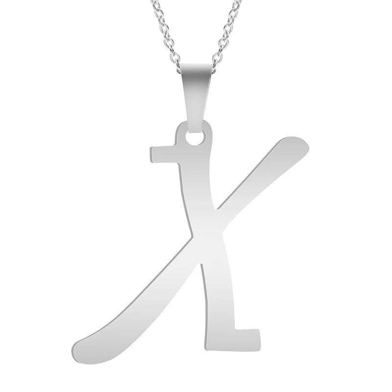 Stainless Steel Initial Necklace – Alphabet Letter Pendant Chain for Women and Men