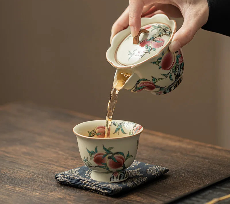 Momohana Peach Blossom Ceramic Teapot with Lid – Pouring Teapot for Herbal Tea, Loose Leaf Tea and Tea Gift
