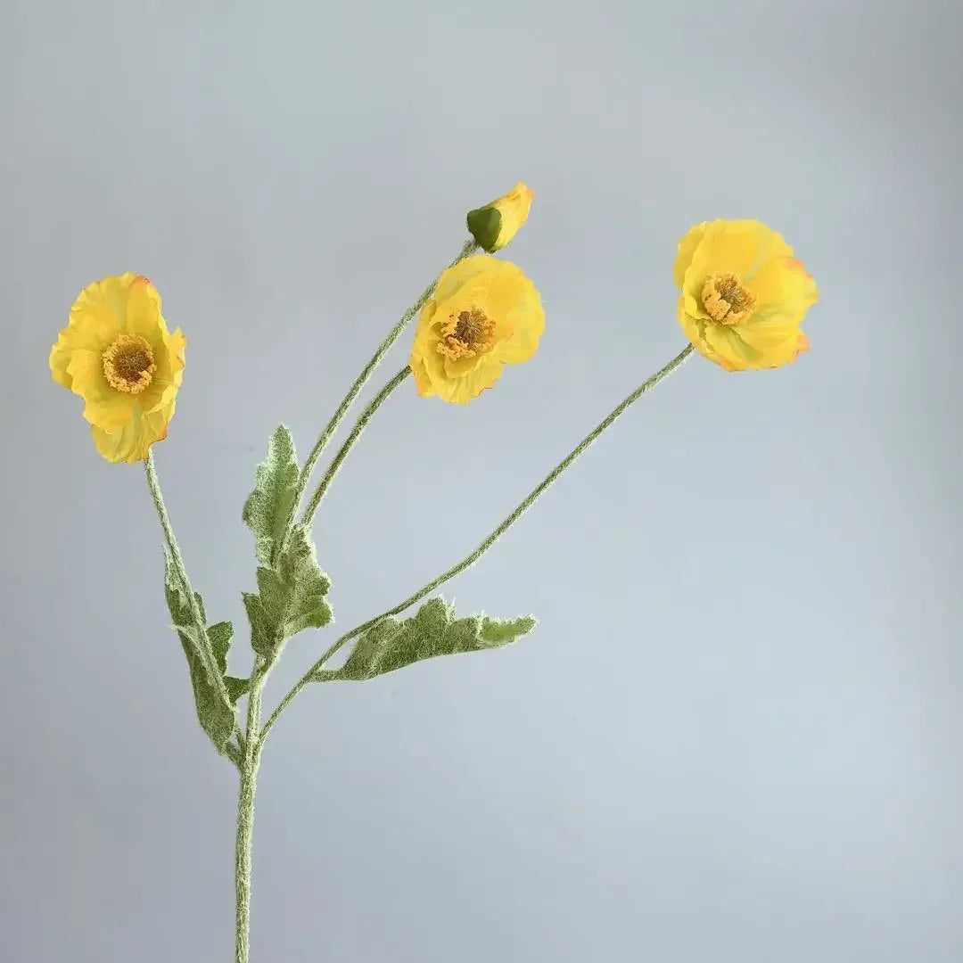 Meadow Poppy Stem Bundle – Silk Poppy Flower Stem with 3 Blooms and 1 Bud for Vase Arrangements and Home Styling