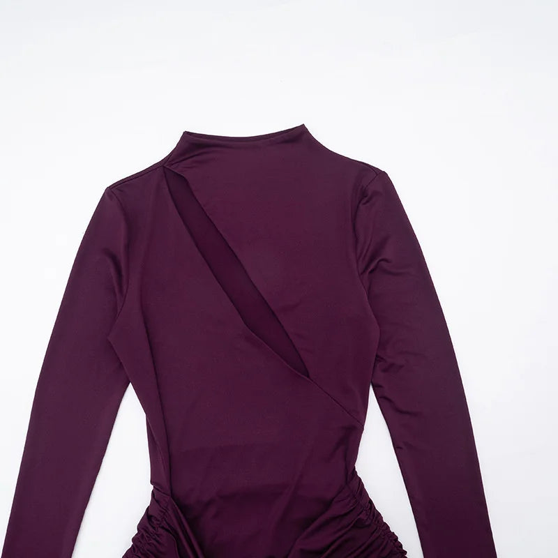 Elyndra Asymmetric Cut-Out Maxi Dress – Long Sleeve Draped Evening & Partywear Gown