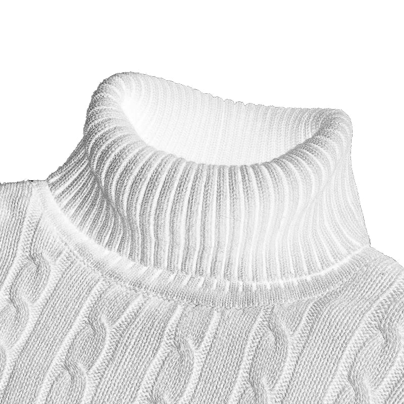 Men’s Cable Knit Roll Neck Jumper – Slim Fit Ribbed Turtleneck Long Sleeve Knitwear Top