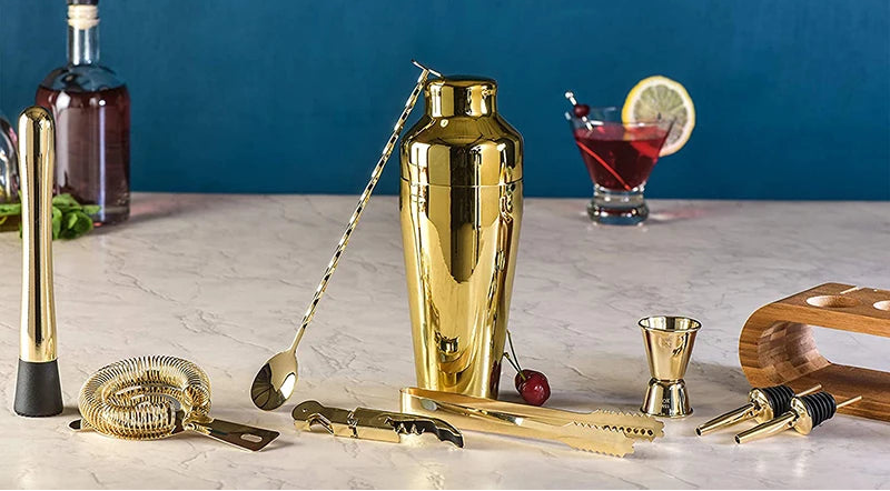 Cocktail Bar Set & Mixology Bartender Kit – 10 Piece Bar Tool Set with Stylish Bamboo Stand