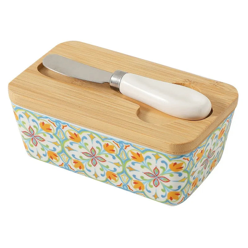 Creamery Ceramic Butter Dish with Lid & Knife – Butter Keeper & Cheese Storage Box