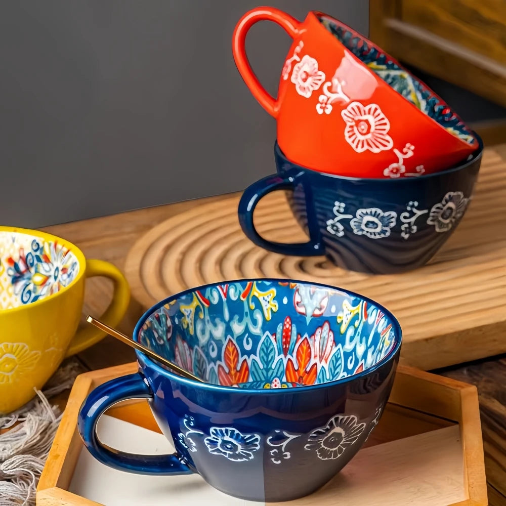 Zenvira Ceramic Coffee Mug Set – Patterned Tea Cups