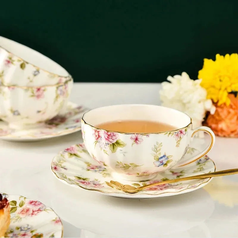 Rosavelle Floral Tea Cup and Saucer Set – Ceramic Coffee Cup