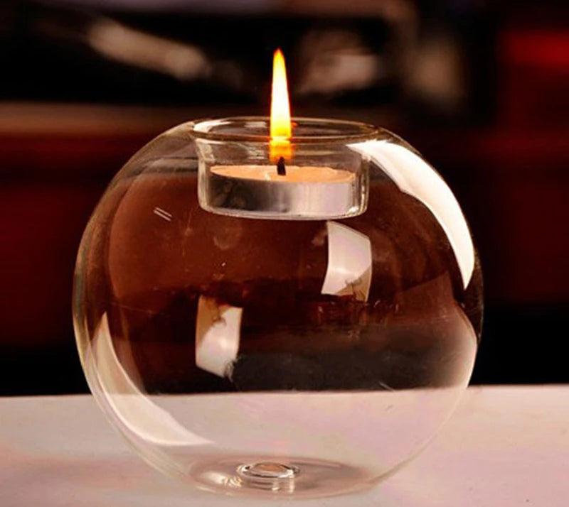Lunelle Round Glass Tealight Candle Holder – Clear Globe Candle Holder for Home Décor
