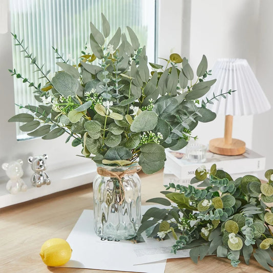 Eucalyptus Leaf Stem Set – 20 Faux Eucalyptus Stems for Vase Arrangements, Bouquets & Home Decoration