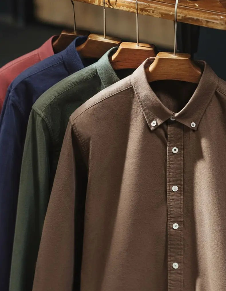 Redford Men’s Long Sleeve Oxford Shirt – 100% Cotton Brushed Casual Button Down Shirt