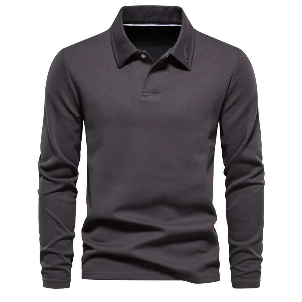 Men's Plain Long-Sleeve Polo Shirt
