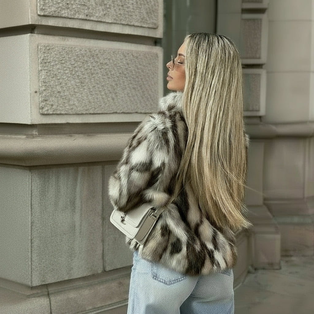 Novella Fur Faux Fur Zebra Print Coat – Statement Animal Print Faux Fur Jacket for Women