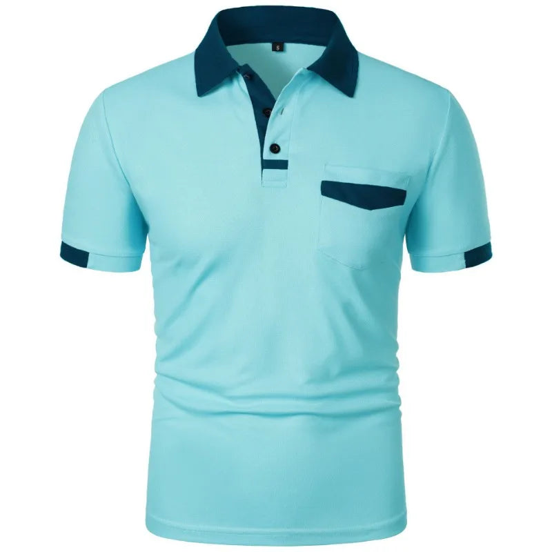 Men’s Short Sleeve Polo Shirt with Contrast Trim – Casual Summer T-Shirt with Pocket