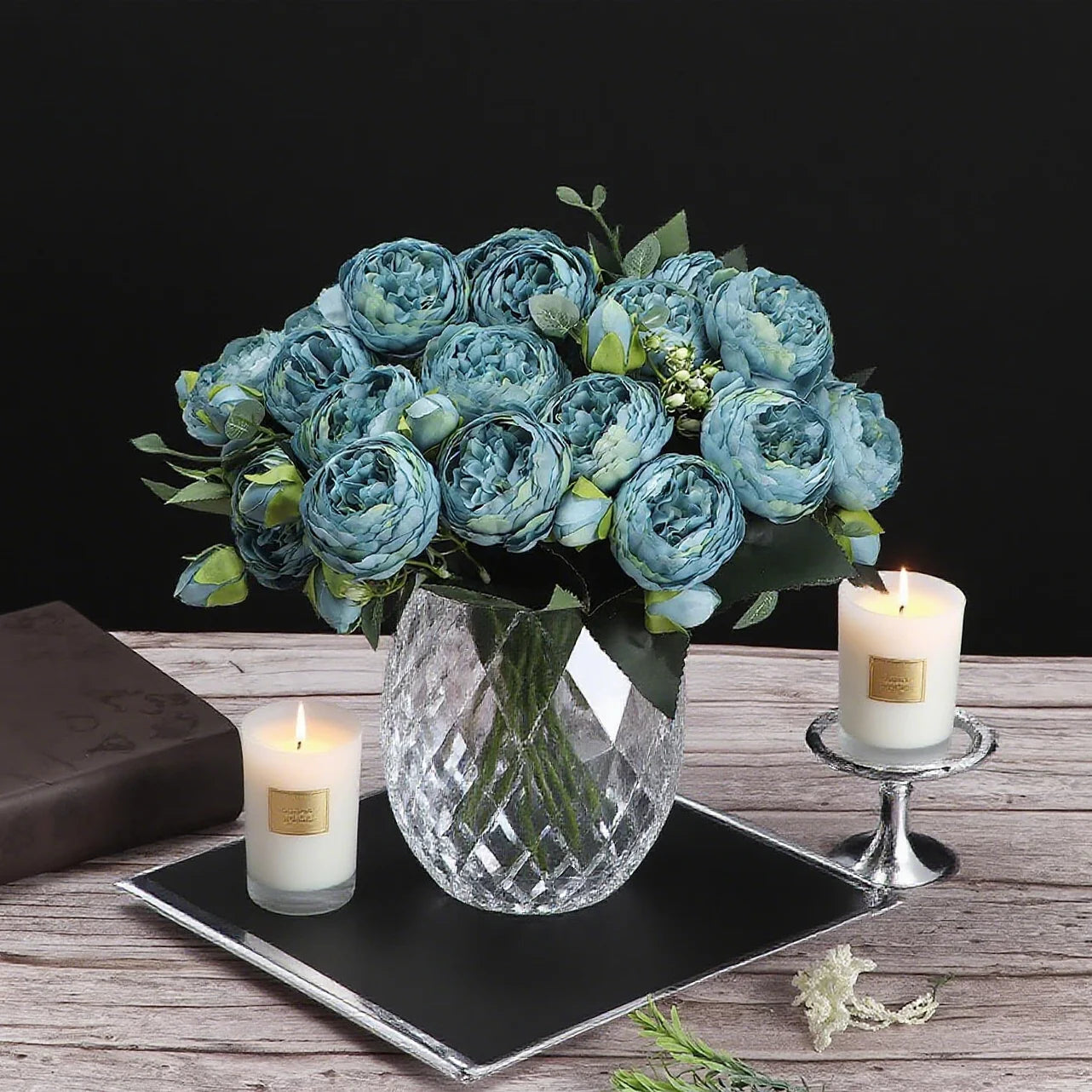 Peonelle Silk Peony Flower Bundle – 5 Head Faux Peony Stem with Buds Decorative Floral Arrangement