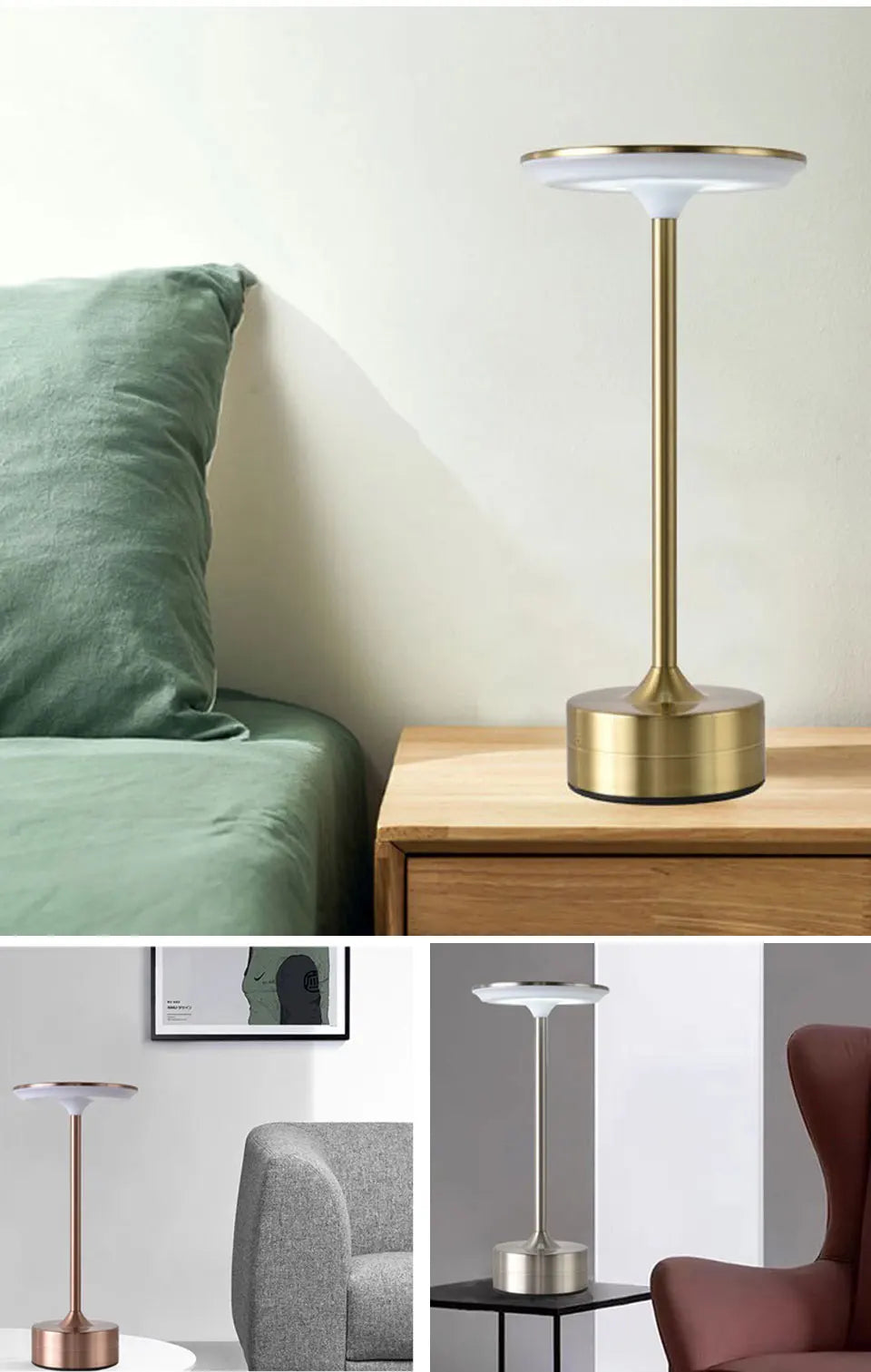 Cordless Metal Table Lamp – Modern LED Touch Control Desk, Dinner Table & Bedside Light