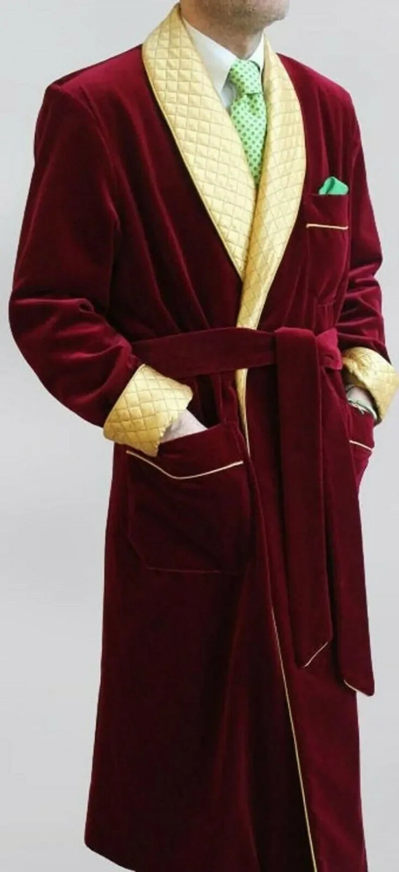Arlington Men’s Velvet Smoking Jacket – Quilted Shawl Lapel Luxury Robe for Evening Lounge Wear & Classic Dressing