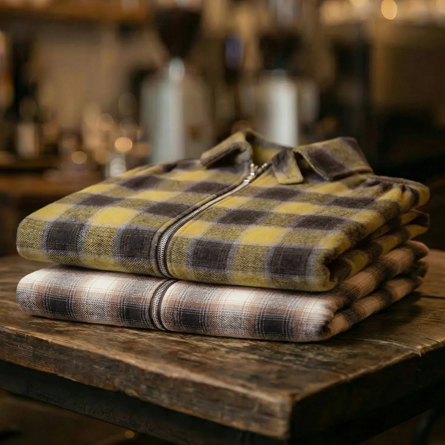 Harrington Men’s Check Zip Overshirt – Brown Plaid Cotton Shirt Jacket with Zip Front Long Sleeve Casual Layer