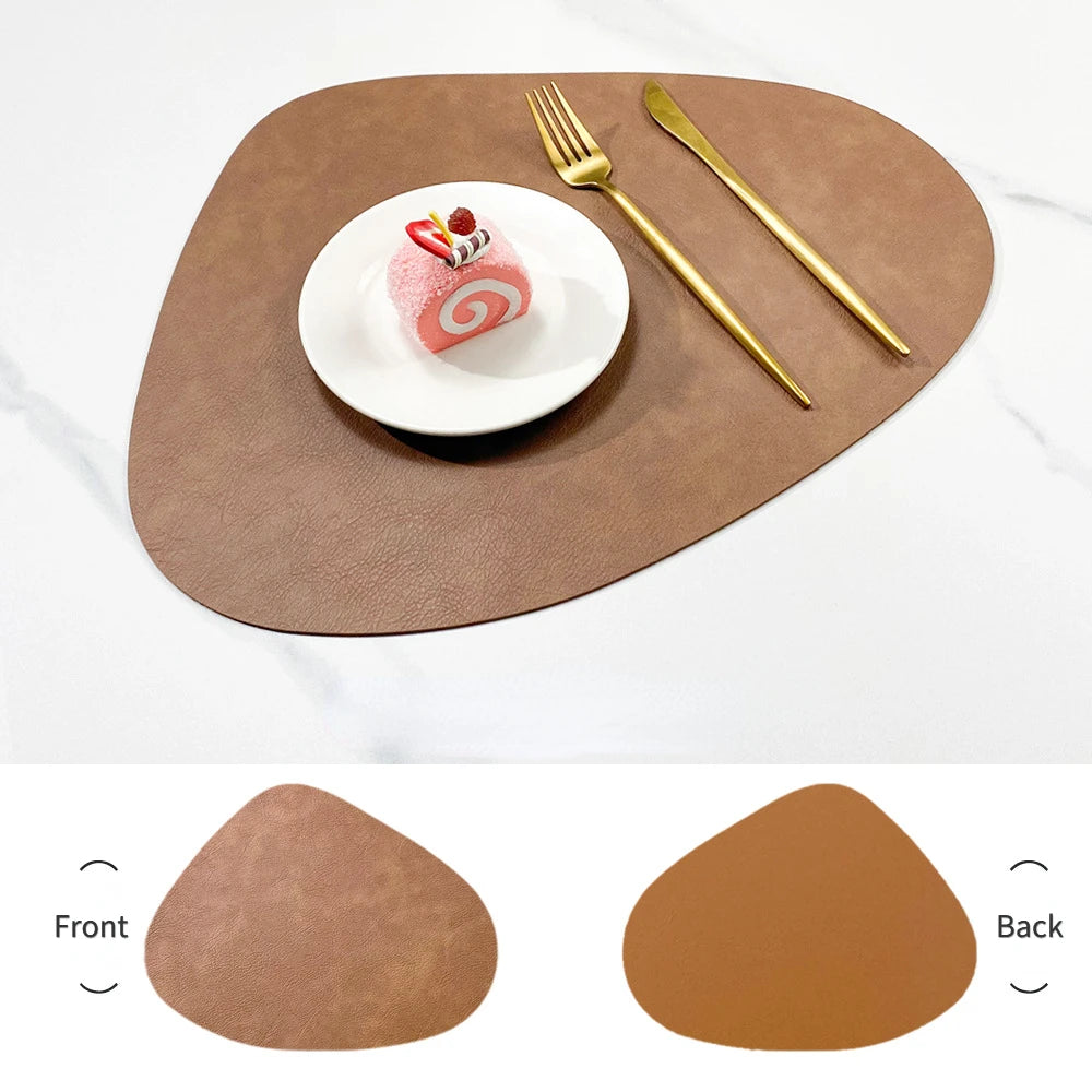 Nordic Style Dual Colour PU Leather Table Mats – 4 Piece Irregular Shape Dining Set