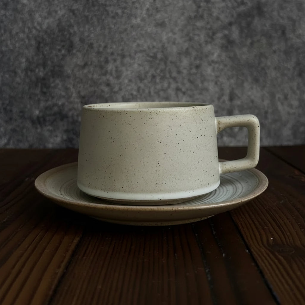 Cavella Patterned Tea and Coffee Cup Set – Textured Ceramic Cup and Saucer 250ml