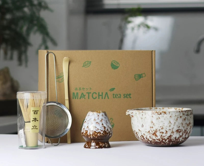 Sahori Japanese-Style Matcha Tea Set – 2, 5 or 7 Piece Matcha Bowl and Bamboo Whisk Set