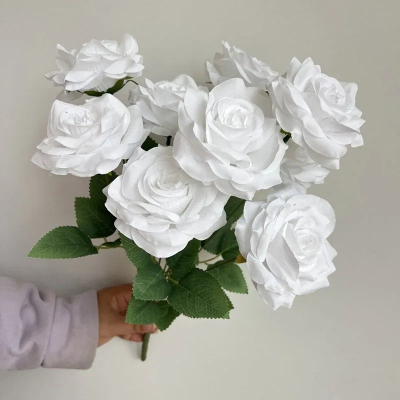 Rosara Silk Rose Bouquet – 9 Head Faux Rose Arrangement Decorative Flower Bunch