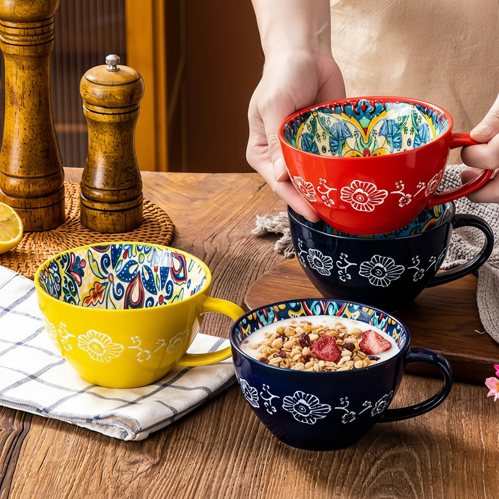 Zenvira Ceramic Coffee Mug Set – Patterned Tea Cups