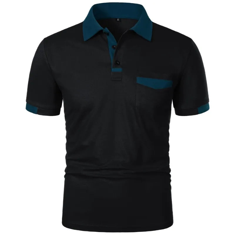 Men’s Short Sleeve Polo Shirt with Contrast Trim – Casual Summer T-Shirt with Pocket