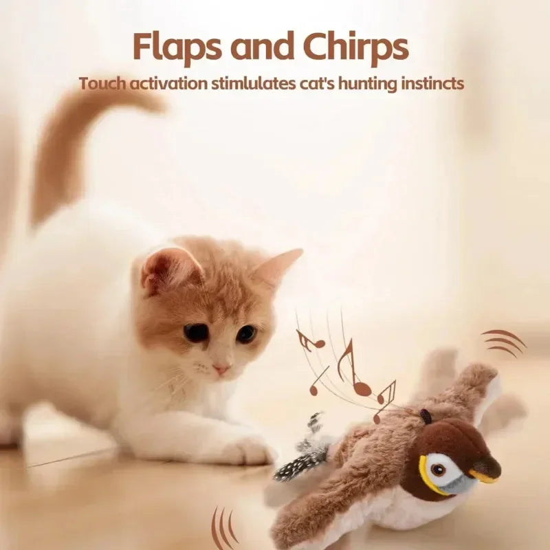 Interactive Rechargeable Cat Toy : Chirping Flapping Animals with Catnip