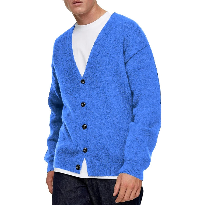 Men’s Button-Up V-Neck Cardigan – Relaxed Fit Lightweight Knit Jumper for Layering