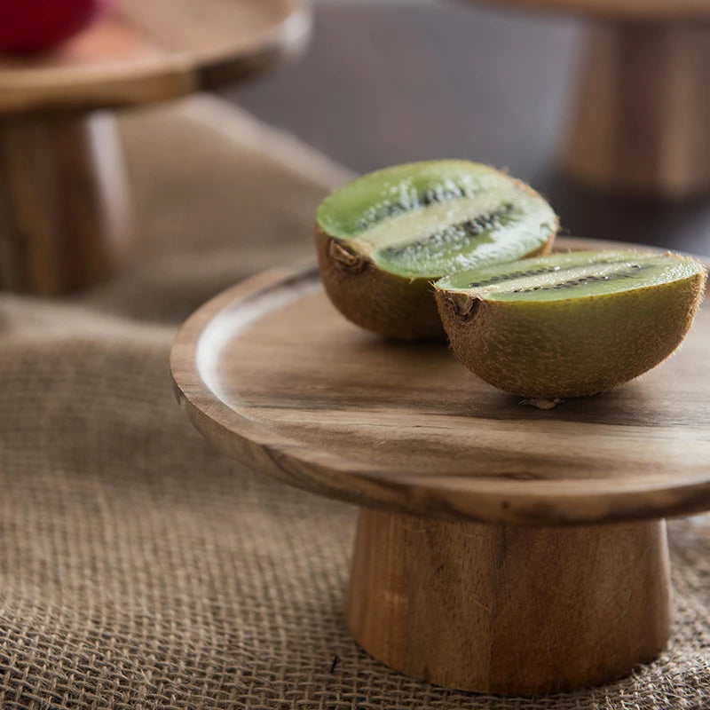 Natural Wood Cake Stand – Round Dessert Display Plate for Serving, Baking & Home Table Decor