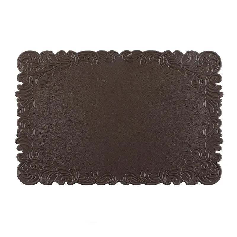 Verra Faux Leather Table Mats – Decorative Edge Non Slip Washable Dining Table Mats Set