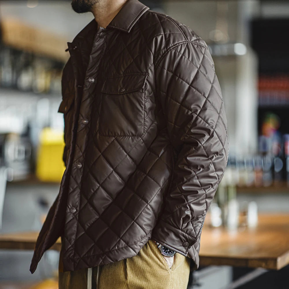 Retro Quilted Diamond Grid Button-Up Jacket
