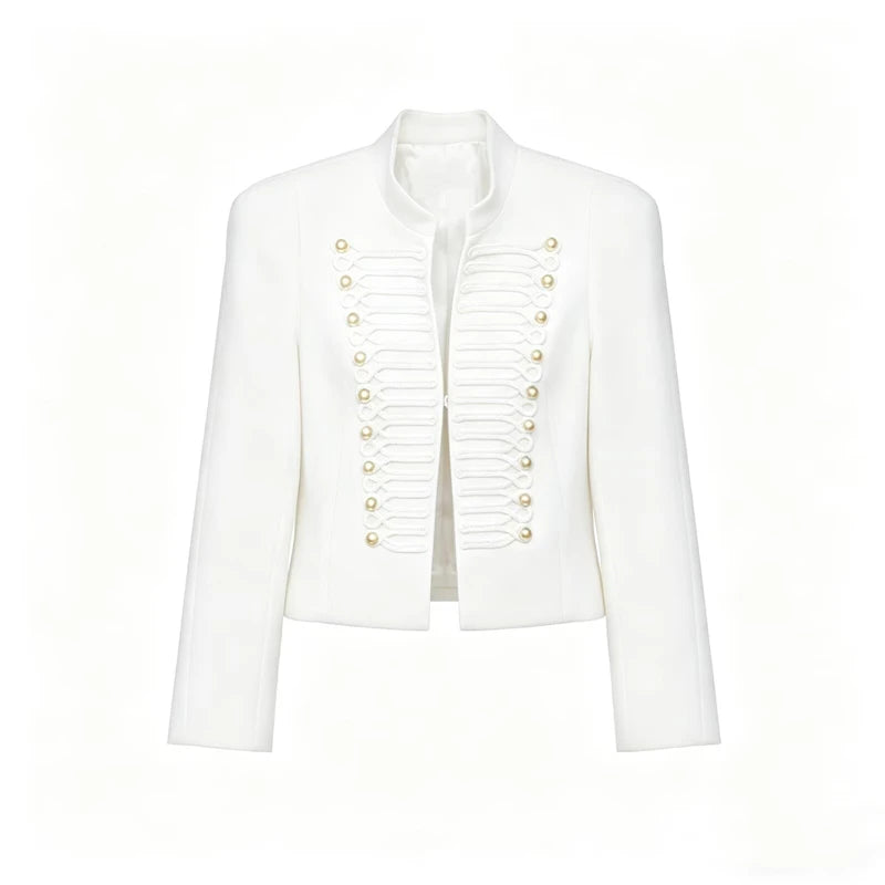 Sorevina Military Braid Cropped Jacket – Women's Embellished Button Cropped Jacket