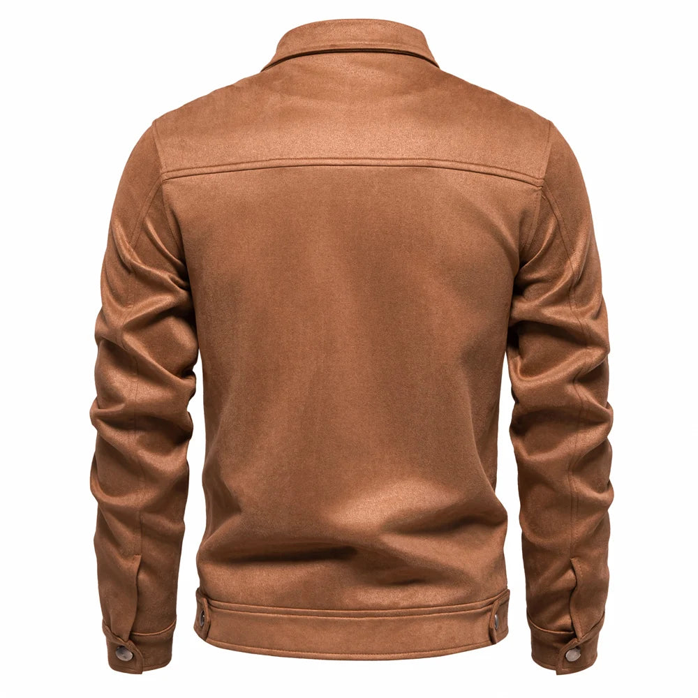 Men's Zip-Up Faux Suede Jacket-Classic Collared Casual Outerwear