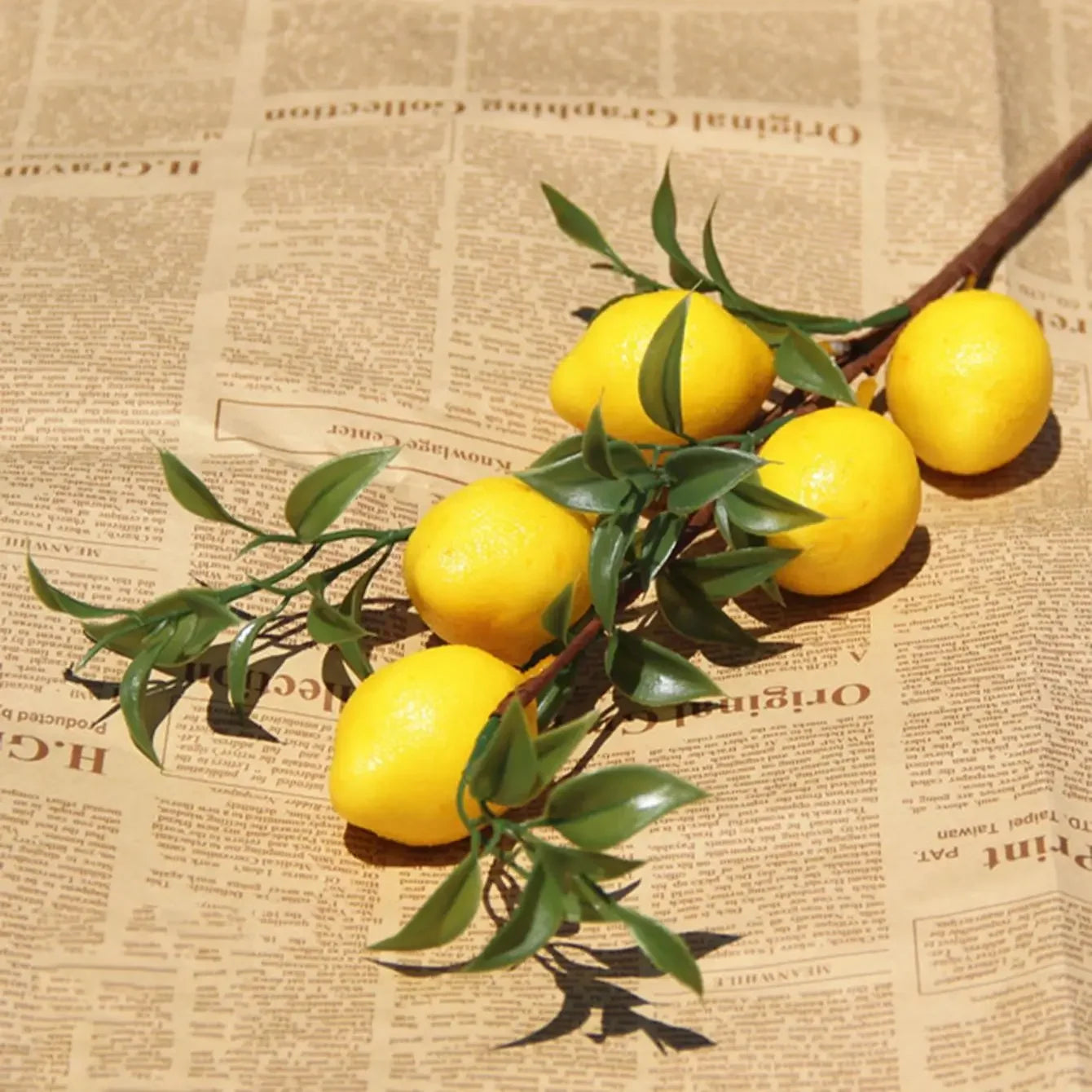 Citrus Grove Lemon Stem – Decorative Lemon Branch with Green Leaves for Vase Arrangements and Kitchen Styling