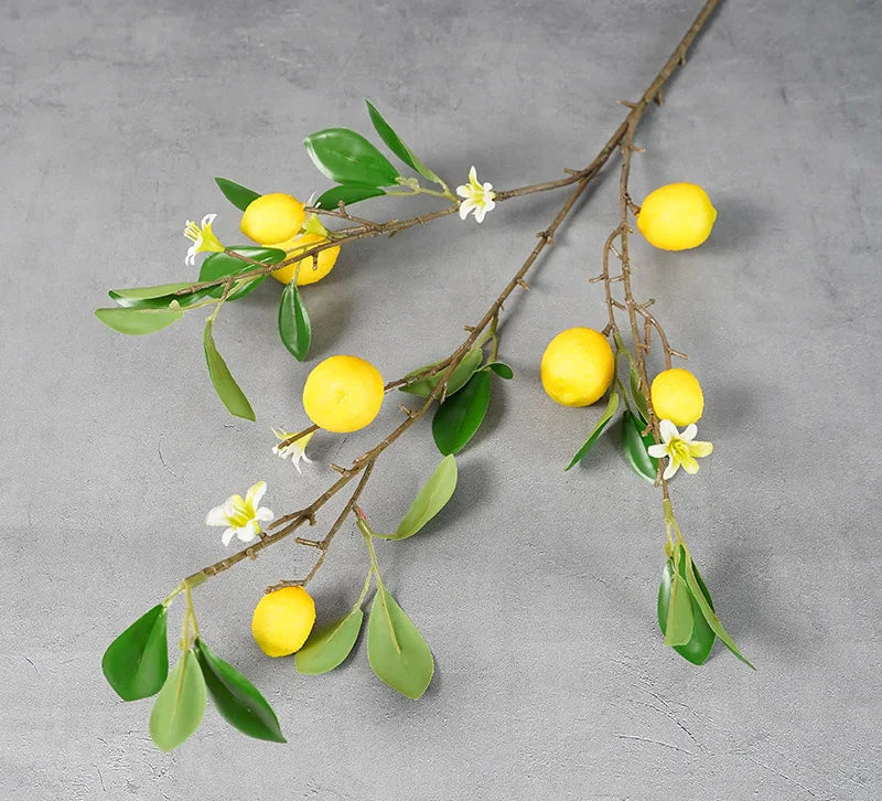 Sorrento Lemon Branch – Lemon Stem with Blossom Detail for Vase Arrangements and Kitchen Décor