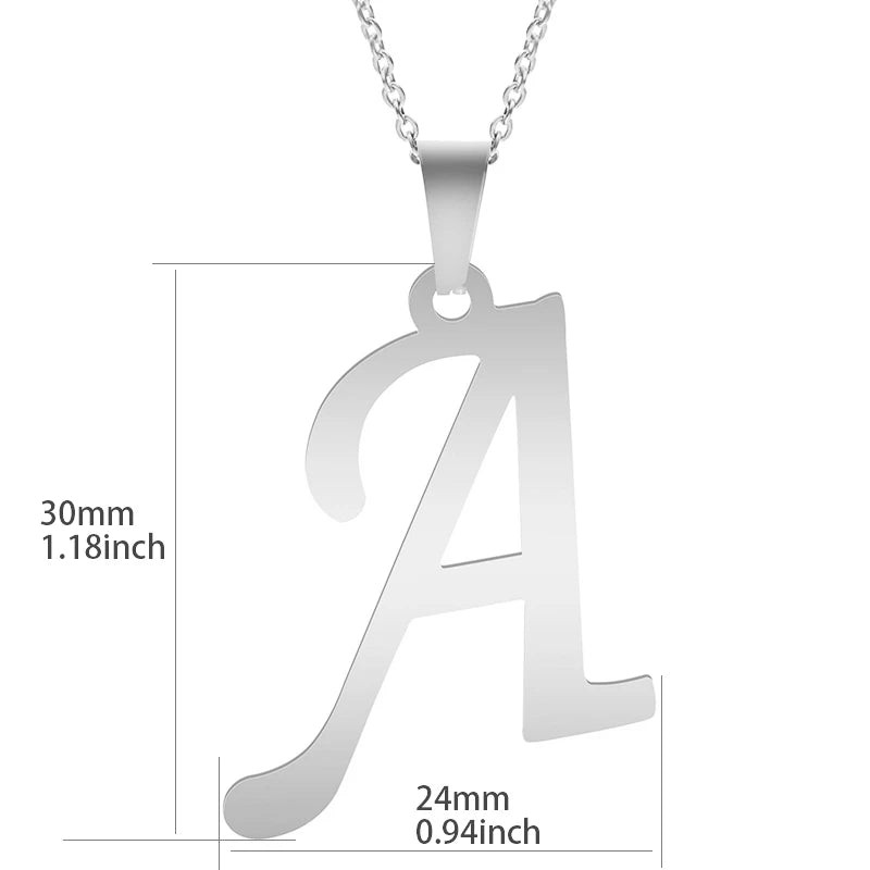 Stainless Steel Initial Necklace – Alphabet Letter Pendant Chain for Women and Men