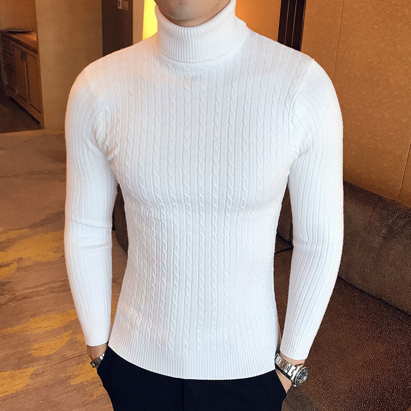 Men’s Cable Knit Roll Neck Jumper – Slim Fit Ribbed Turtleneck Long Sleeve Knitwear Top