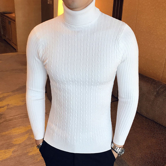 Men’s Cable Knit Roll Neck Jumper – Slim Fit Ribbed Turtleneck Long Sleeve Knitwear Top