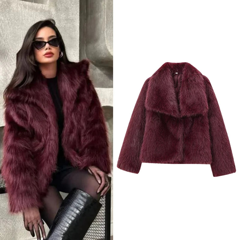 Velvessa Faux Fur Cropped Jacket – Soft Plush Winter Coat in Claret, Brown, Leopard, Black, Grey & White