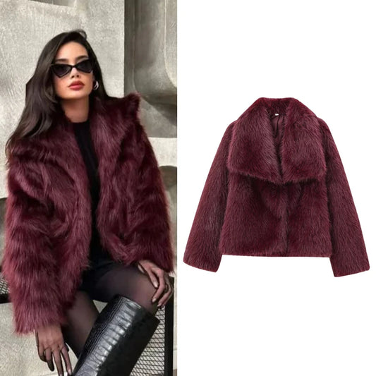 Velvessa Faux Fur Cropped Jacket – Soft Plush Winter Coat in Claret, Brown, Leopard, Black, Grey & White