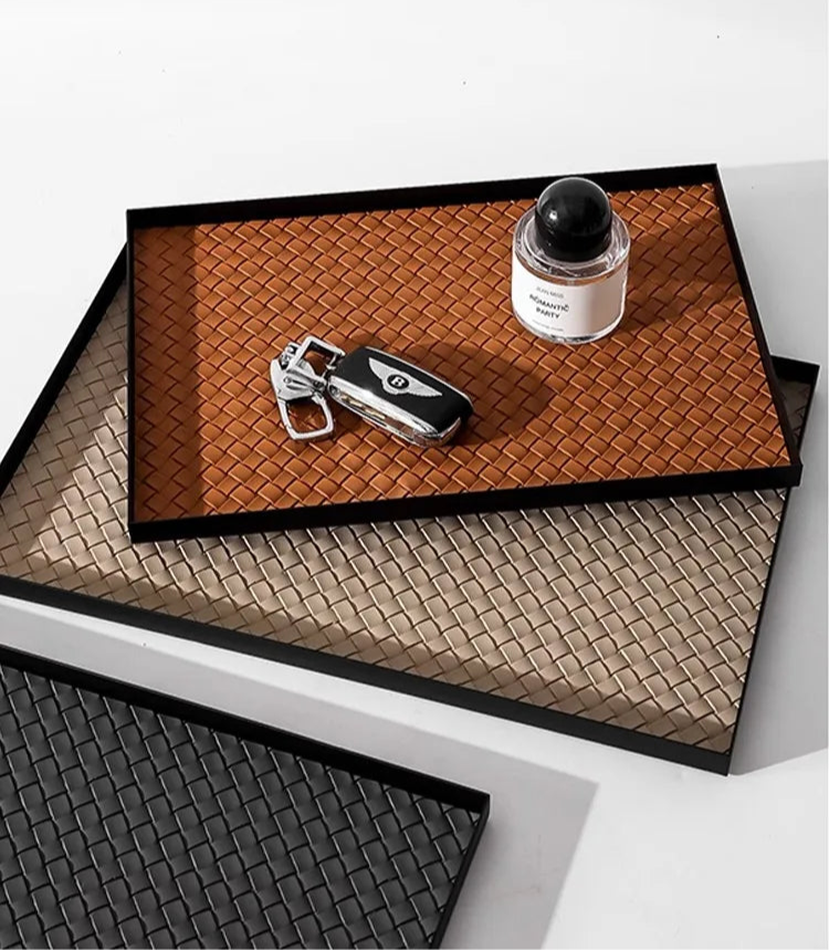 Luxury Leather Storage Tray – Elegant Organiser for Entryway, Desk & Dressing Table in Orange, Black & Cream