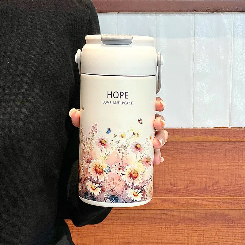Premium Stainless Steel Vacuum Flask With Handle – Double Wall Insulated Thermal Water Bottle with Leak-Proof Lid, 550ml & 750ml