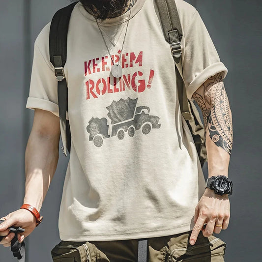 Rowden Graphic Print T-Shirt – Relaxed Fit Crew Neck Tee with Vintage Truck Artwork