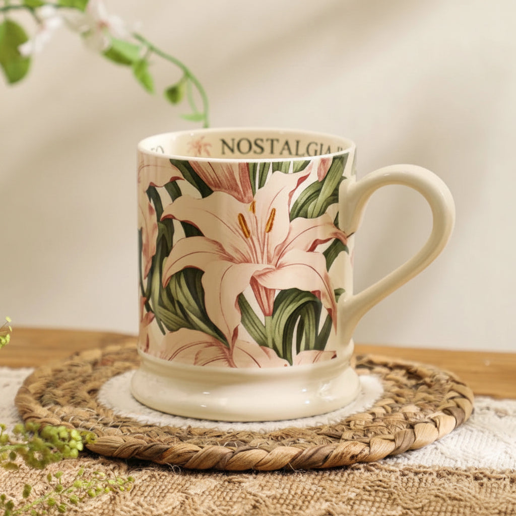 Blossom Pattern Coffee and Tea Mug – Ceramic Floral Cup 380ml Decorative Drinkware