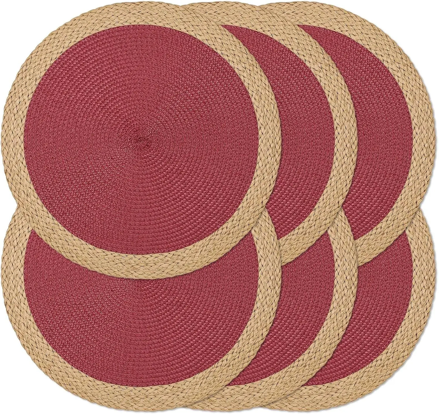 Two Tone Round Braided Placemats – 6 Piece Table Mat Set 38cm Woven Dining Placemats for Kitchen Table Setting and Home Décor