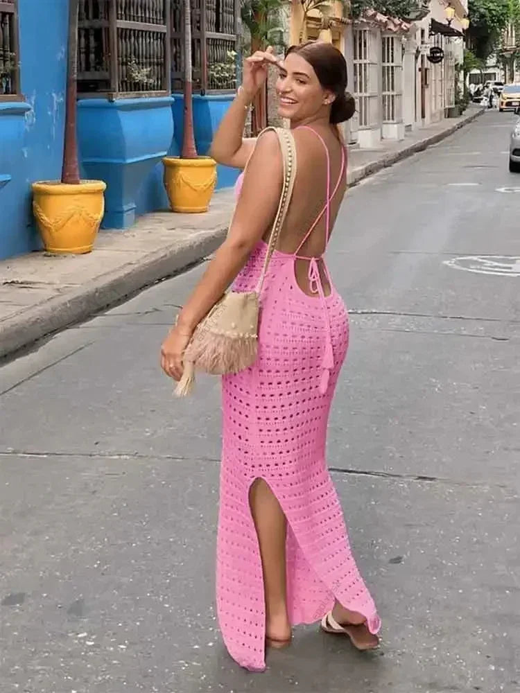 crochet knit strappy dress GINA TRICOT - Strappy Crochet Summer Maxi Dress - Women - Viscose/Polyamide - S