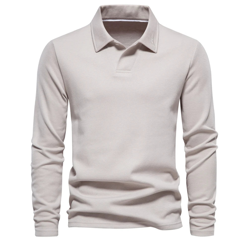 Men's Plain Long-Sleeve Polo Shirt