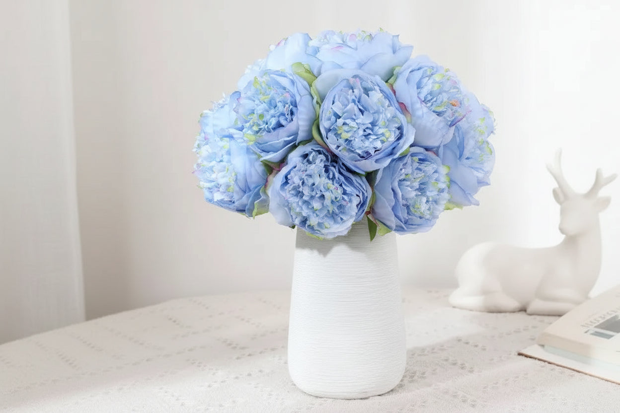 Peonia Bloom Bouquet – Silk Faux Peony Flower Arrangement with 5 Heads for Vase Styling, Wedding Flowers and Home Décor
