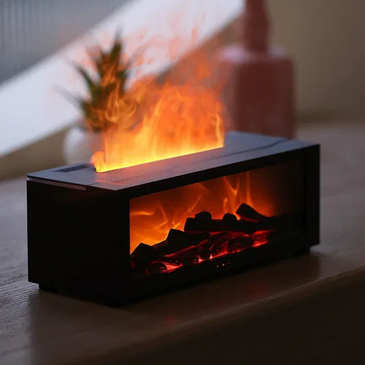 Flame Effect Aroma Diffuser Humidifier with Remote – 150ml LED Fireplace Mist Maker & Night Light