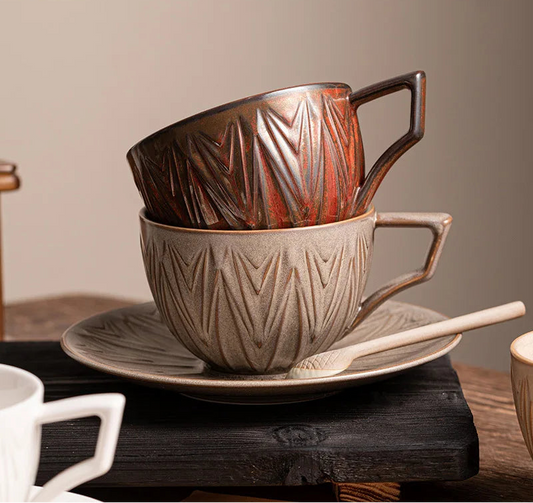 Tavira Embossed Ceramic Tea & Coffee Cup & Saucer Set