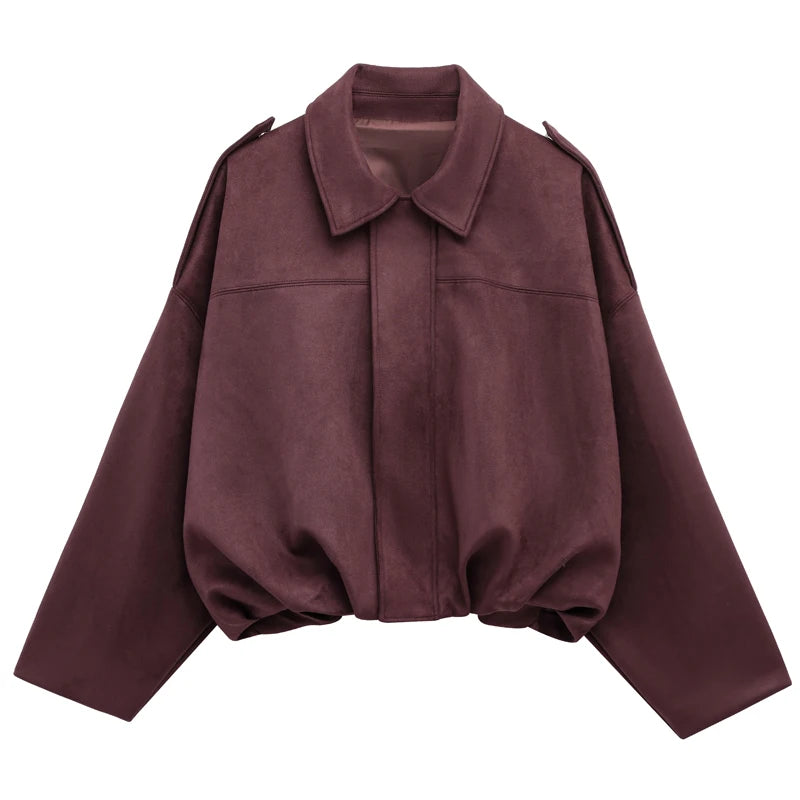 Sarvenna Faux Suede Balloon Bomber Jacket – Women’s Oversized Jacket in Black, Claret, Mocha & Khaki